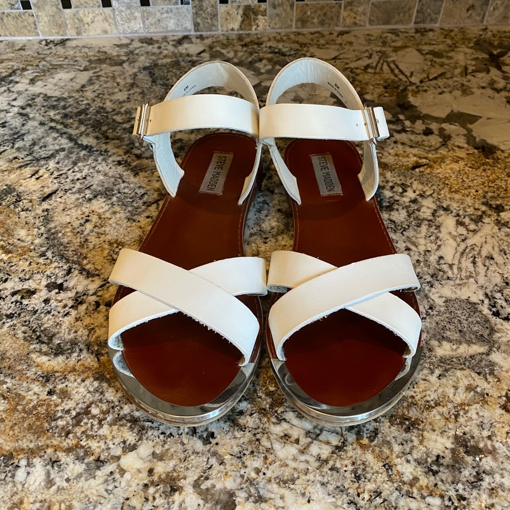 Steve Madden White Sandals Size 8